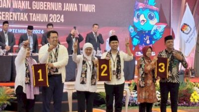 Nomor Urut Pilgub Jatim: Luluk-Lukman 1, Khofifah-Emil 2, Risma-Gus Hans 3